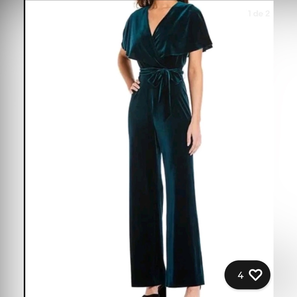 Alex Marie Teal Velvet Wrap wide leg Jumpsuit
